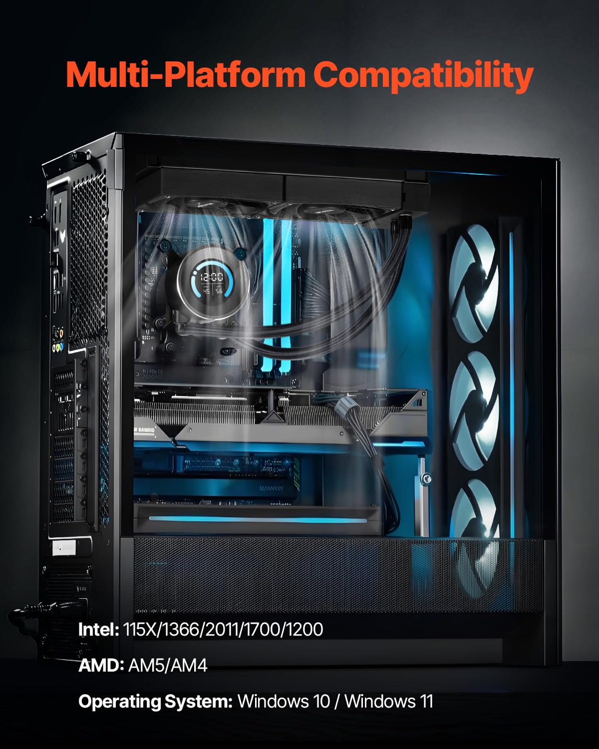 VEVOR Refroidisseur Eau pour Processeur AIO, Refroidisseur Liquide PC avec 2 Ventilateurs et Pompe PWN 120 mm, Écran LCD 1,8'', 2200 tr/min, Compatible avec Intel 115X/1366/2011/1700/1200, AMD AM4/AM5
