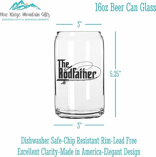 Miniatura 17 de Blue Ridge Mountain Gifts - Can Shaped Glass American Flag Fishing Rod Design 16 oz Glass Gift for Dad or Husband Fun Design Unique Drinking Glass