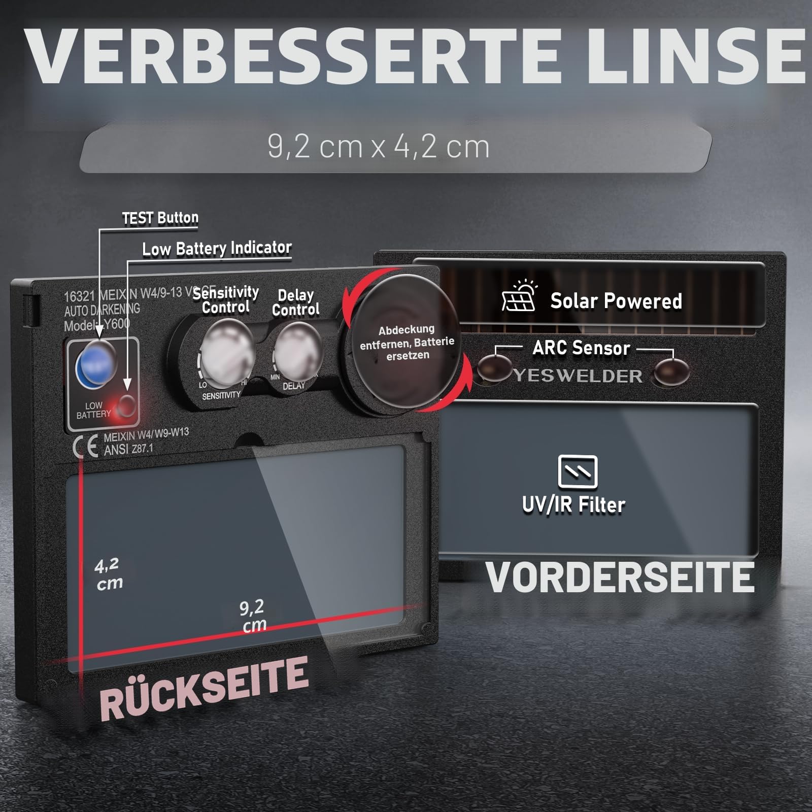 YESWELDER Schweißhelm Wahre Farbe Solarbetriebene Schweißmaske Automatischer Verdunkelung Blaulichtblockierung Breiter Schatten 4/9-13 Schweißhelm für TIG MIG ARC