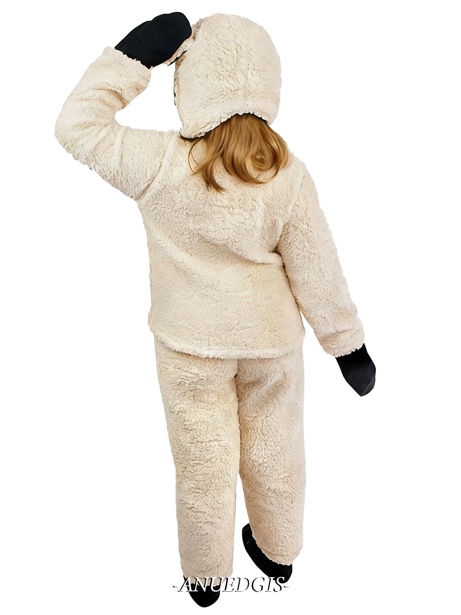 Anuedgis Cute Kids Sheep Costume Fuzzy Lamb Outfit with Hat Gloves Socks for Farm Animal Cosplay Theme Party & Dress Up (Apricot Sheep - Image 3