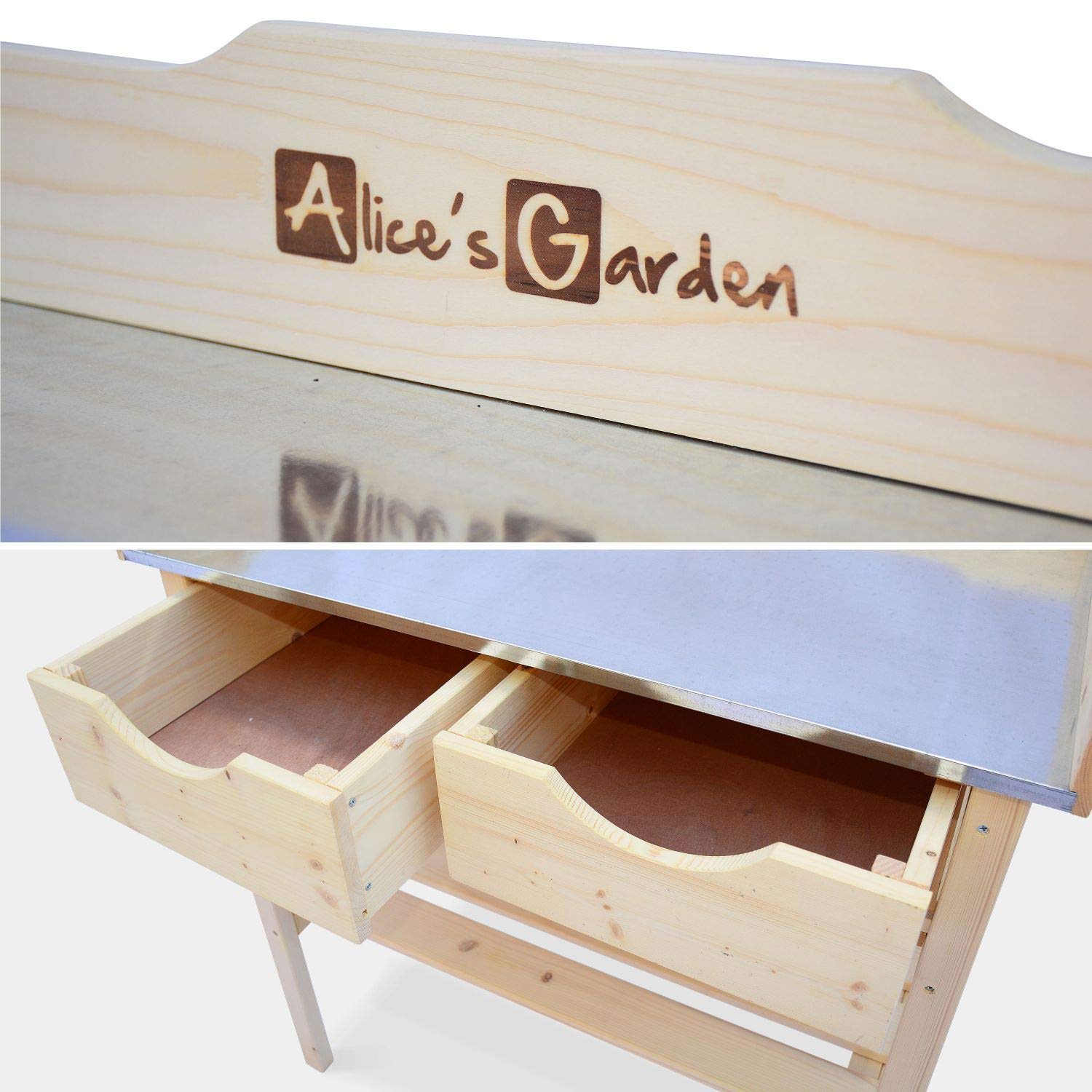 Alice's Garden Table de rempotage Petunia 2 tiroirs établi extérieur Bois