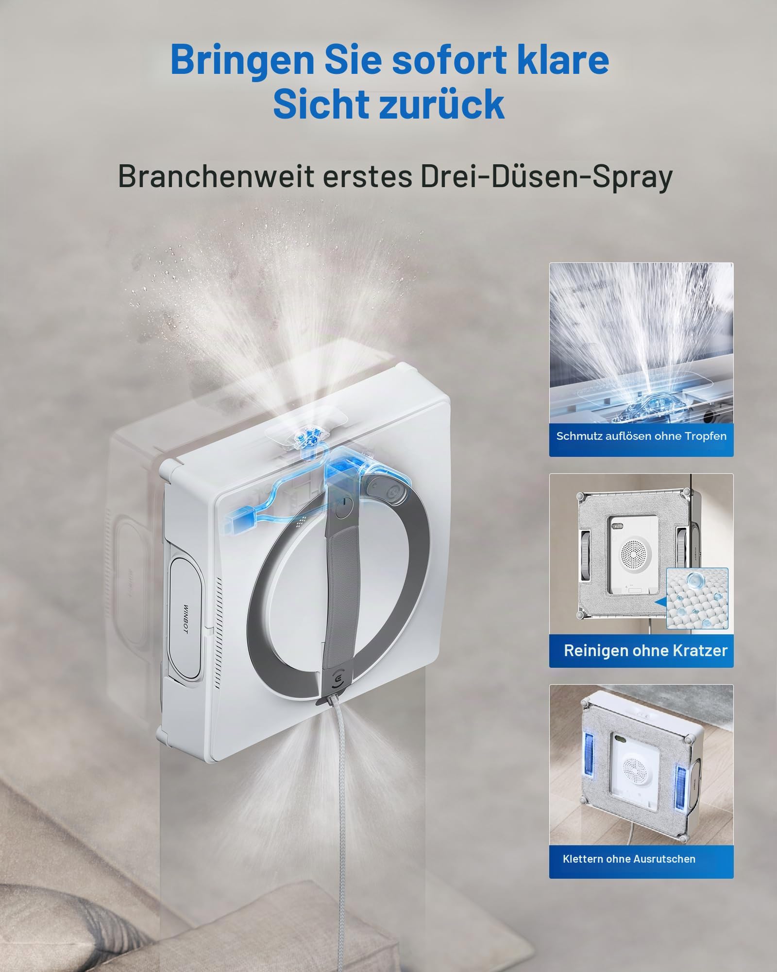 ECOVACS Winbot W2 Pro Omni Tragbarer Fensterreinigungsroboter mit Multifunktionsstation, Aufladen während der Arbeit, intelligente Reinigung mit dreifachem Sprühkopf, Schutz