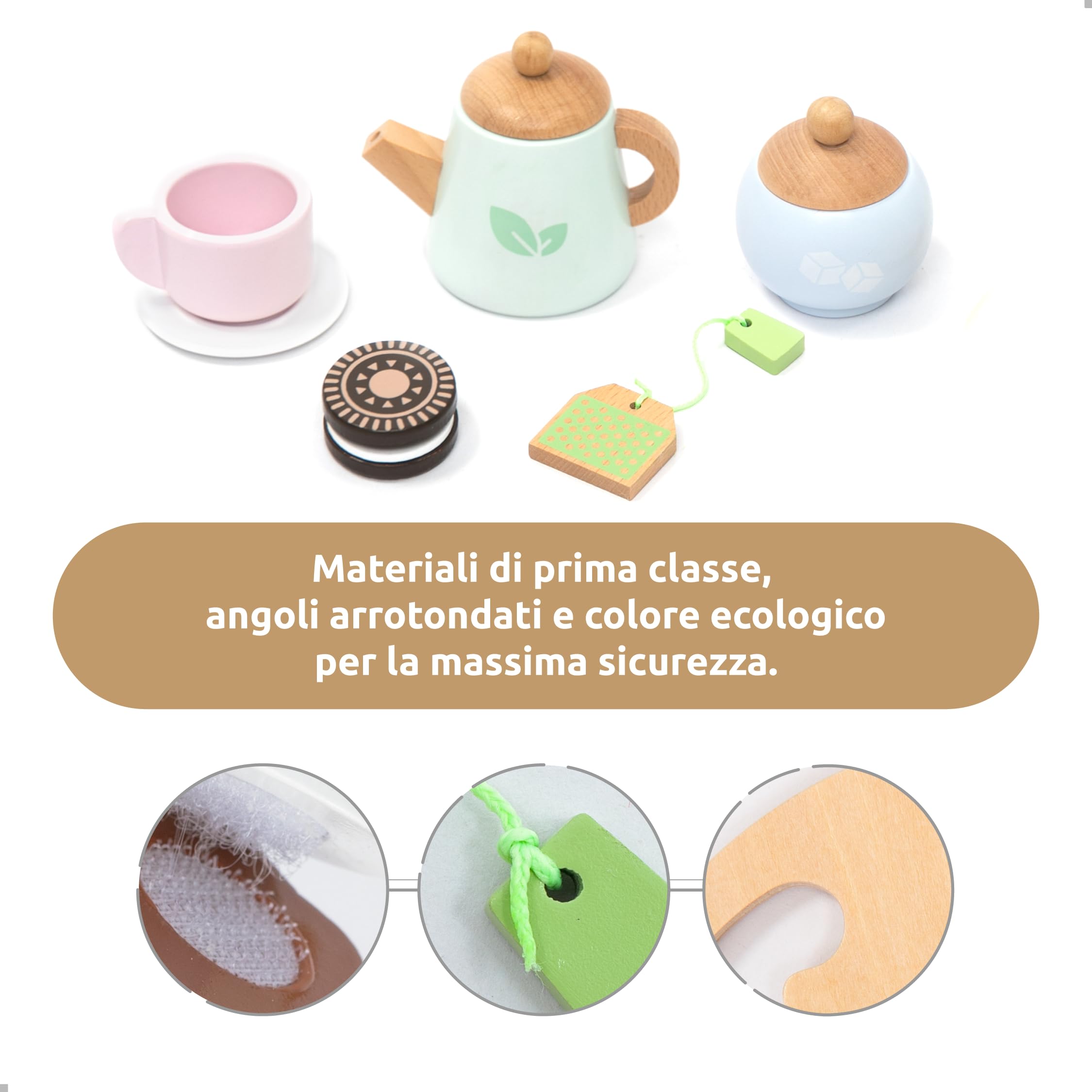 UMU® Servizio da tè in legno, con tazze colorate, fette di limone, bustine di tè e altro ancora, giocattolo in legno per bambini dai 3 4 ai 5 6 anni in su