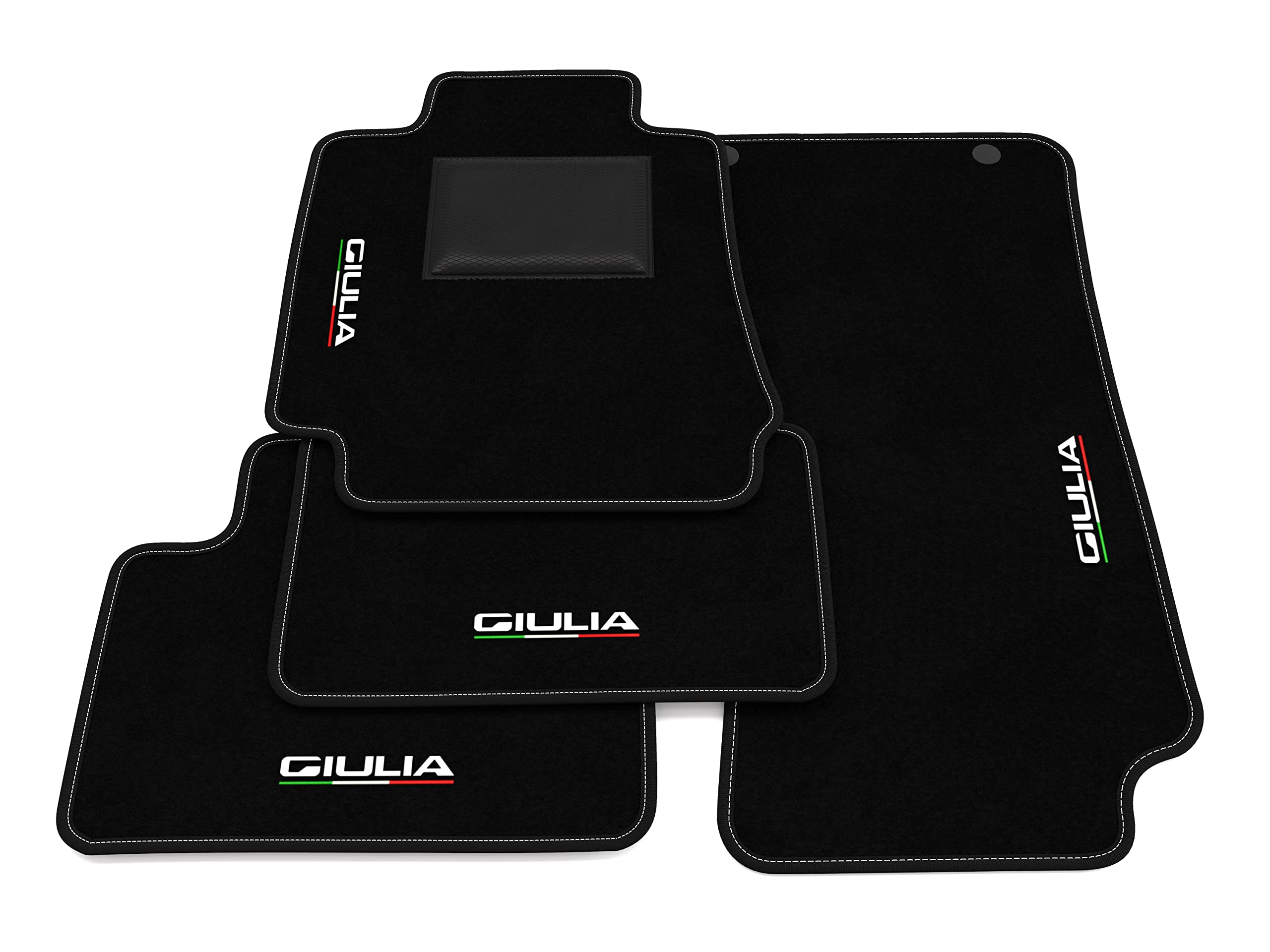 Tappetini compatibili con Alfa Romeo Giulia 2016-2025 4WD, ricamo Giulia bandiera Ita, kit tappetini auto personalizzati, set tappeti in moquette, tappeto auto