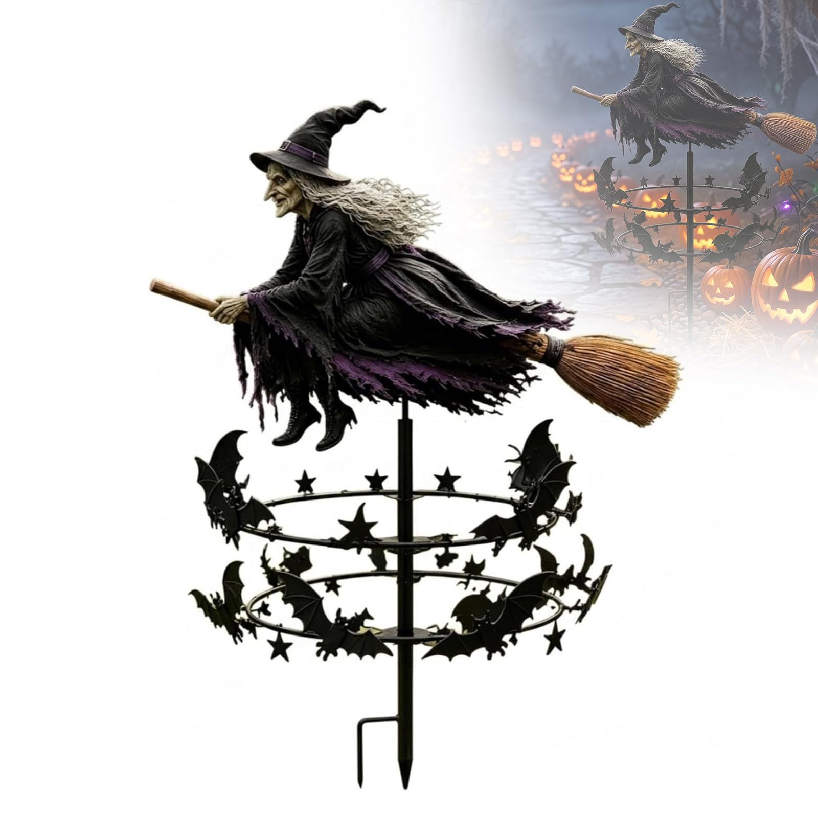 The Enchanted Witch Garden Wind Spinner,Halloween Yard Art Decor (A)