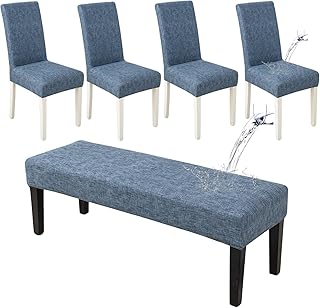 HAOYONG Waterproof Dining Room Chair Cover Set Chair Slipcover Washable Parsons Chair Slipcover Removable Seat Protector for Dining Room Hotel Restaurant - 4 PCS Chair Cover+1 PC Bench Cover