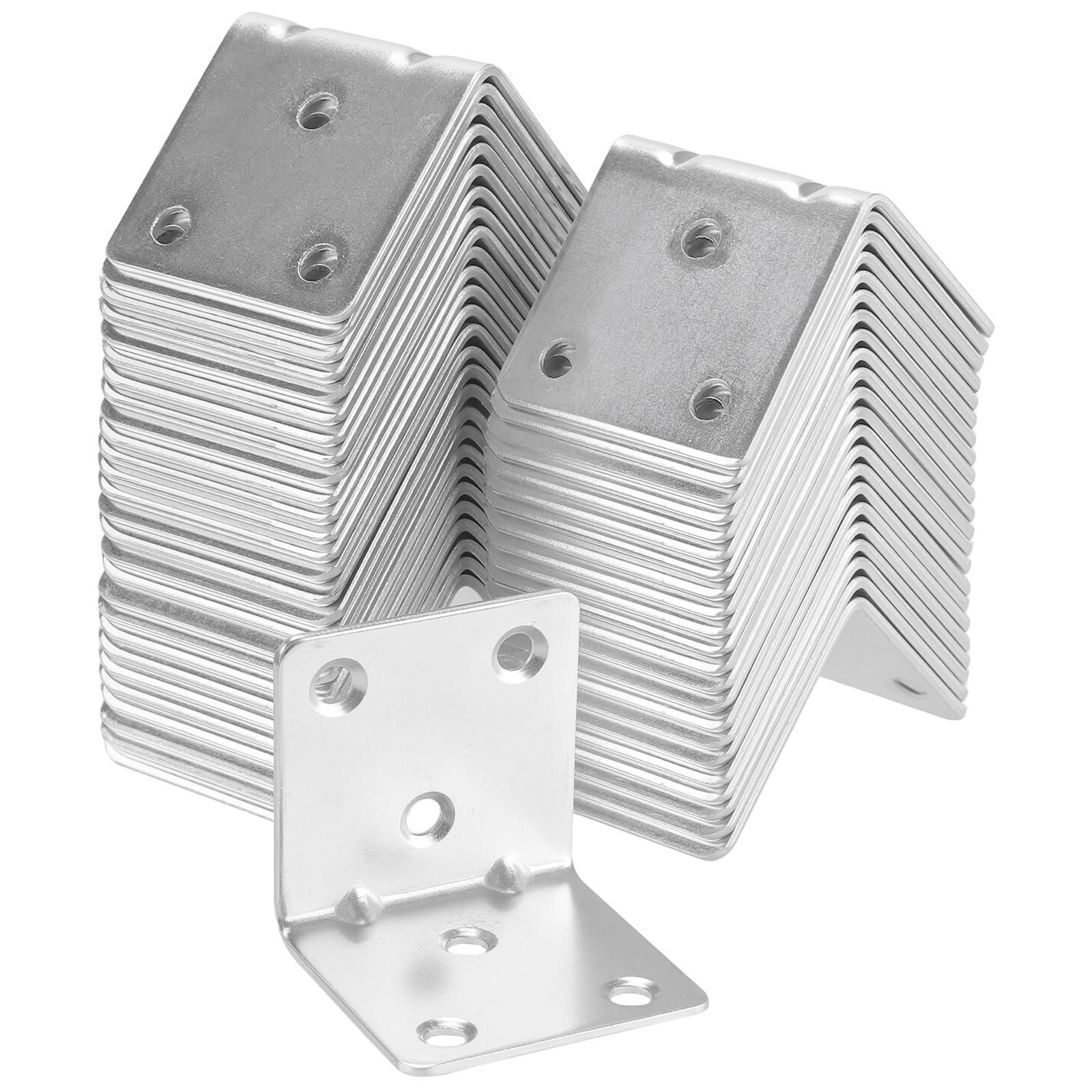 CHIHEUNG 50 PCS L Shaped Corner Brackets with 5mm Holes, 40 x 40 x 40mm Silver Steel Right Angle Brackets for Wood, Furniture, Shelves