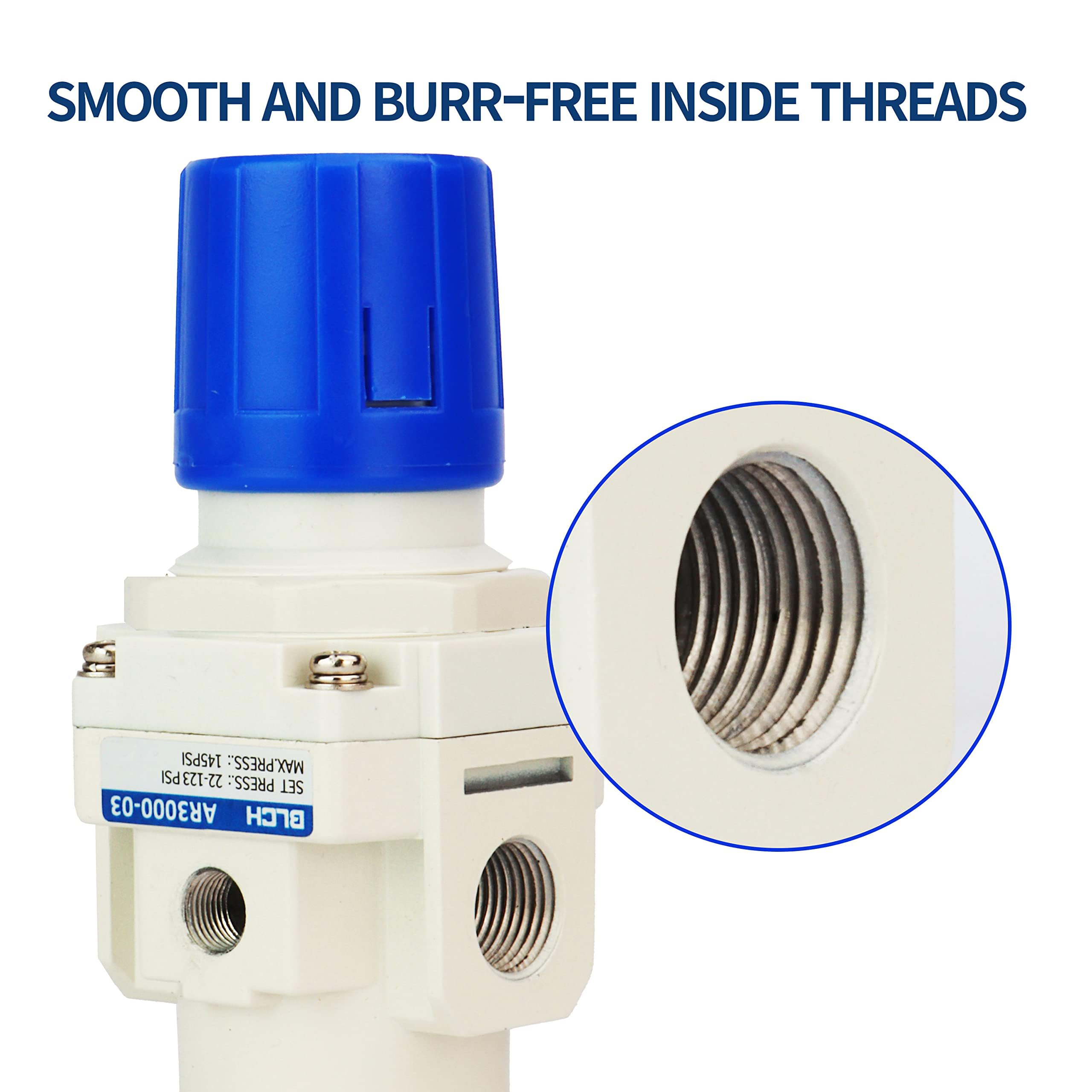 BLCH 3/8" BSP Druckluftregler – Druckregler für Kompressoren, Kompressor-Regler mit Lufttrocknungssystem AR3000-03, inkl. Manometer (0-160 PSI)