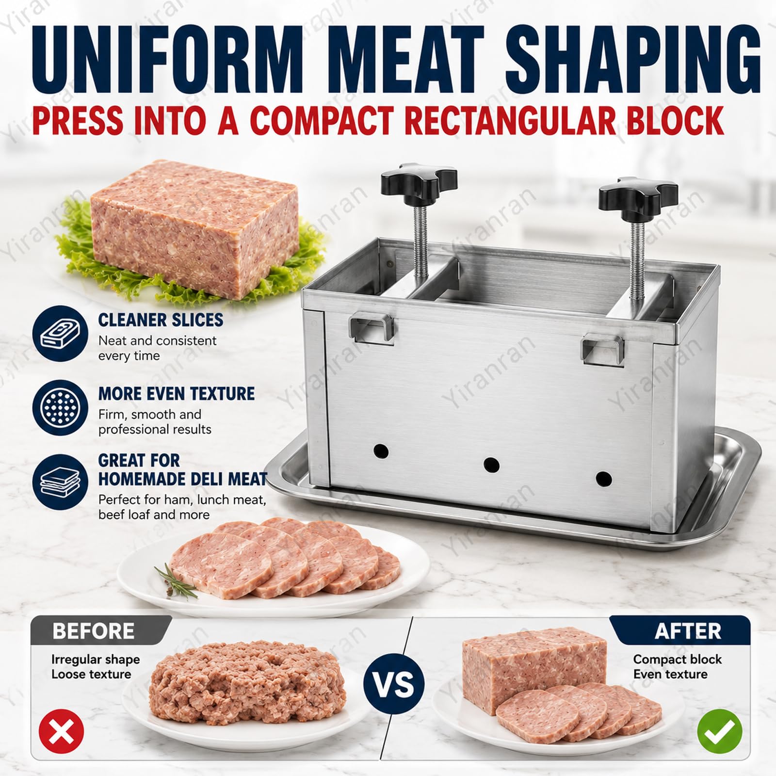 Herramienta de prensa de carne Deli de acero inoxidable, prensa ajustable para jamón casero, carne de almuerzo, pan de res, carnes prensadas, ideal para preparar comidas y cocinar