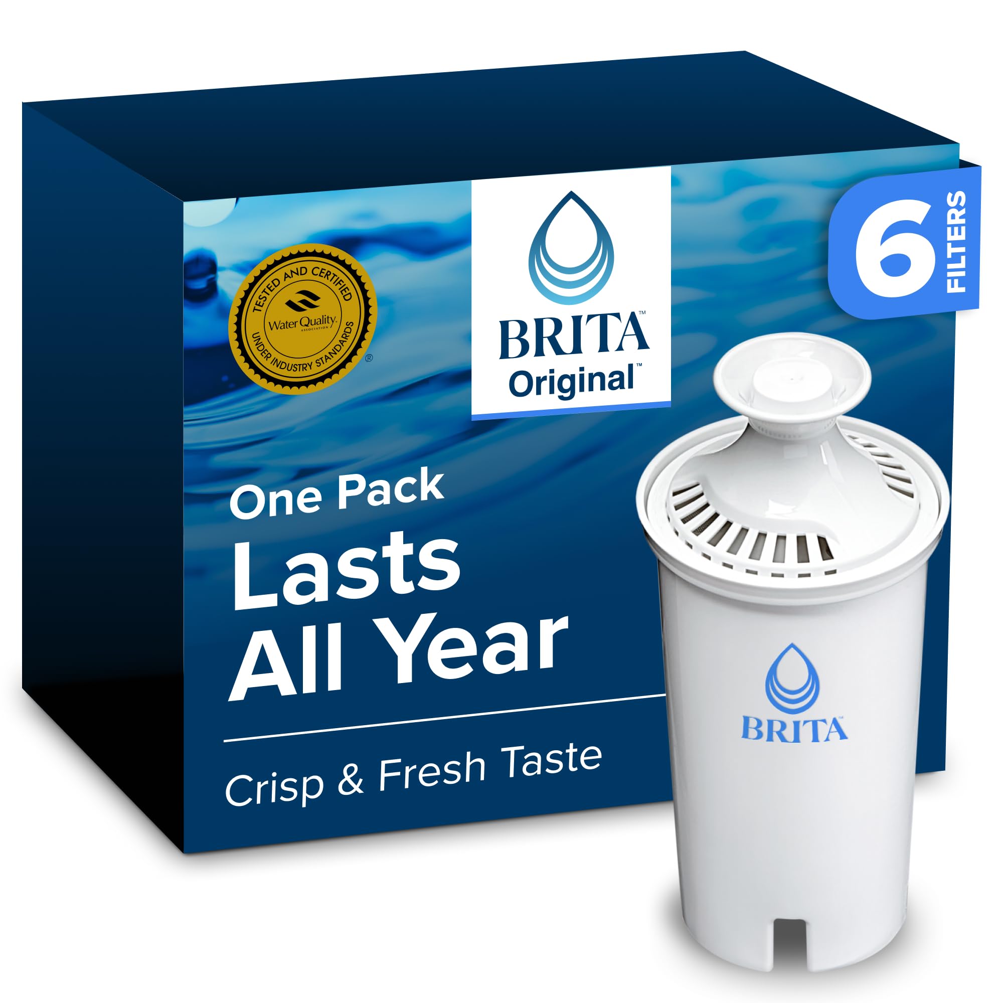 Brita Standard Water Filter for Pitchers and Dispensers, Reduces Copper, Cadmium and Mercury Impurities, Lasts Two Months or 40 Gallons, Includes 6 Filters for Pitchers