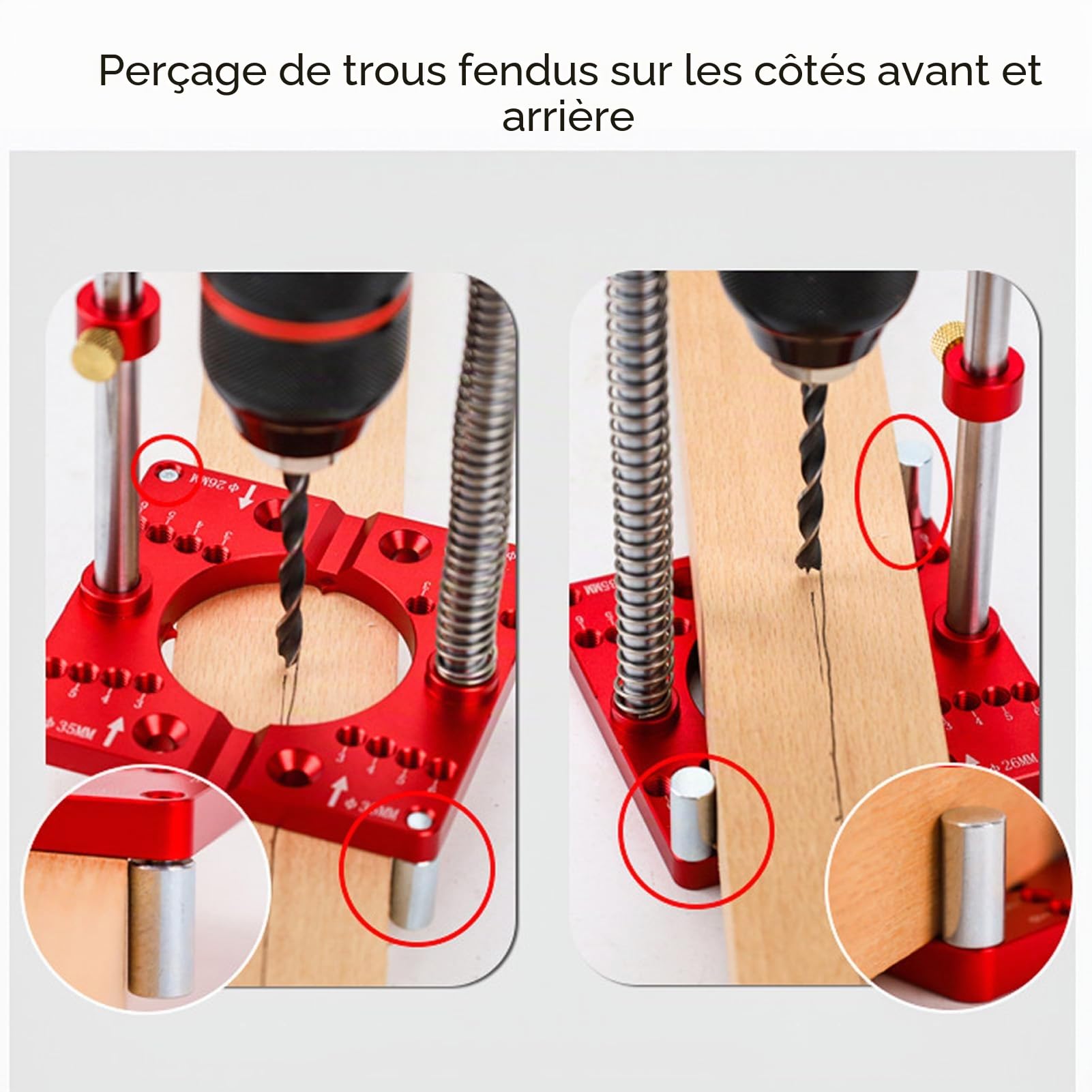 Support de Perceuse à Colonne, Guide de Perçage, Localisateur de Charnière pour le Travail du Bois, Fixation de 35 Mm, avec Mandrin à clé, échelle Réglable pour Perceuse