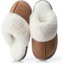 Fuzzy Slippers for Women with Memory Foam Warm Winter Faux Fur Slippers House Shoes Indoor Outdoor Gifts for Women Mom Suede Anti-Skid
