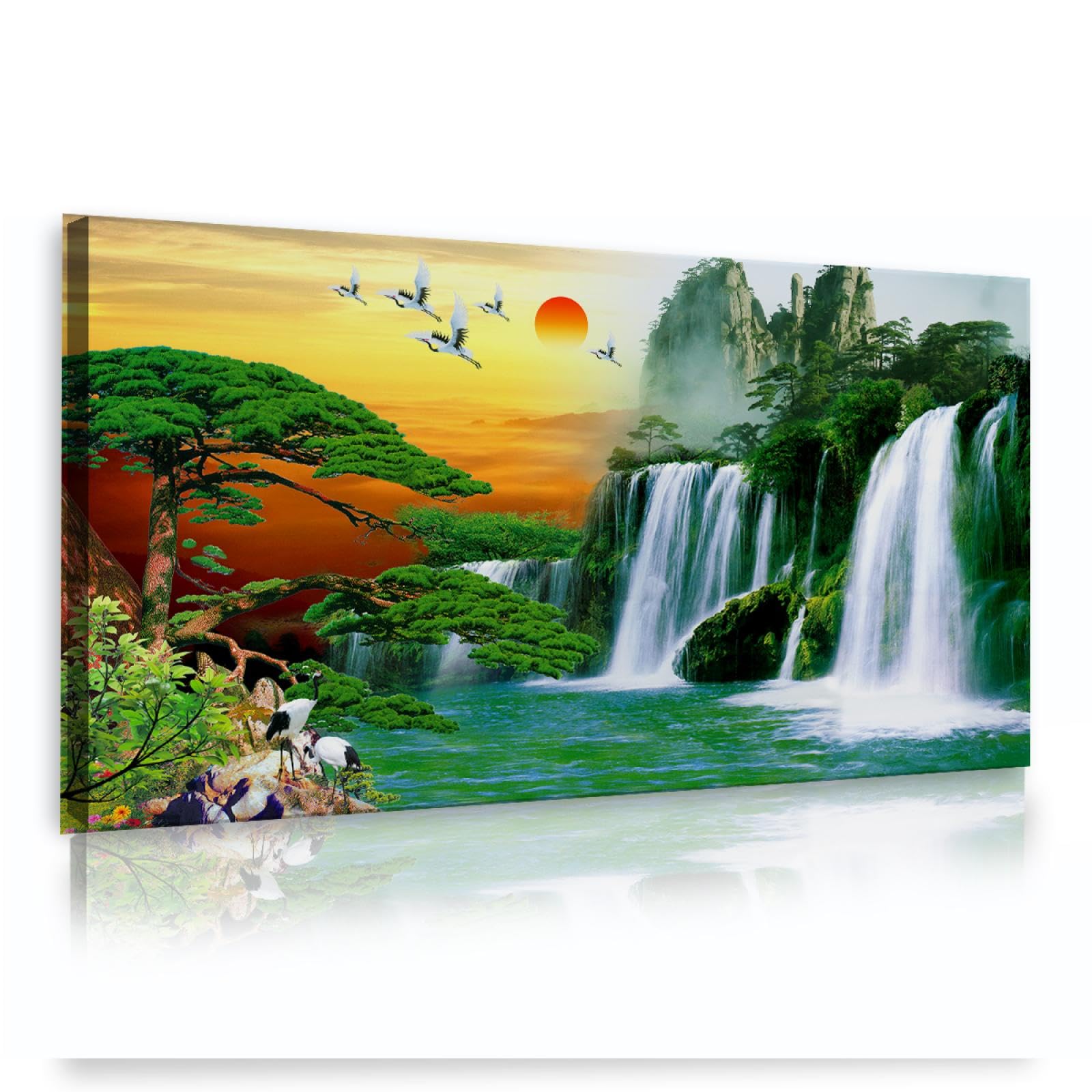 Via Vela Cascade grue toile art mural accueillant pin scénique coucher de soleil peinture photos œuvres d’art impressions nature affiche pour intérieur couloir décor 25x50cm cadre intérieur
