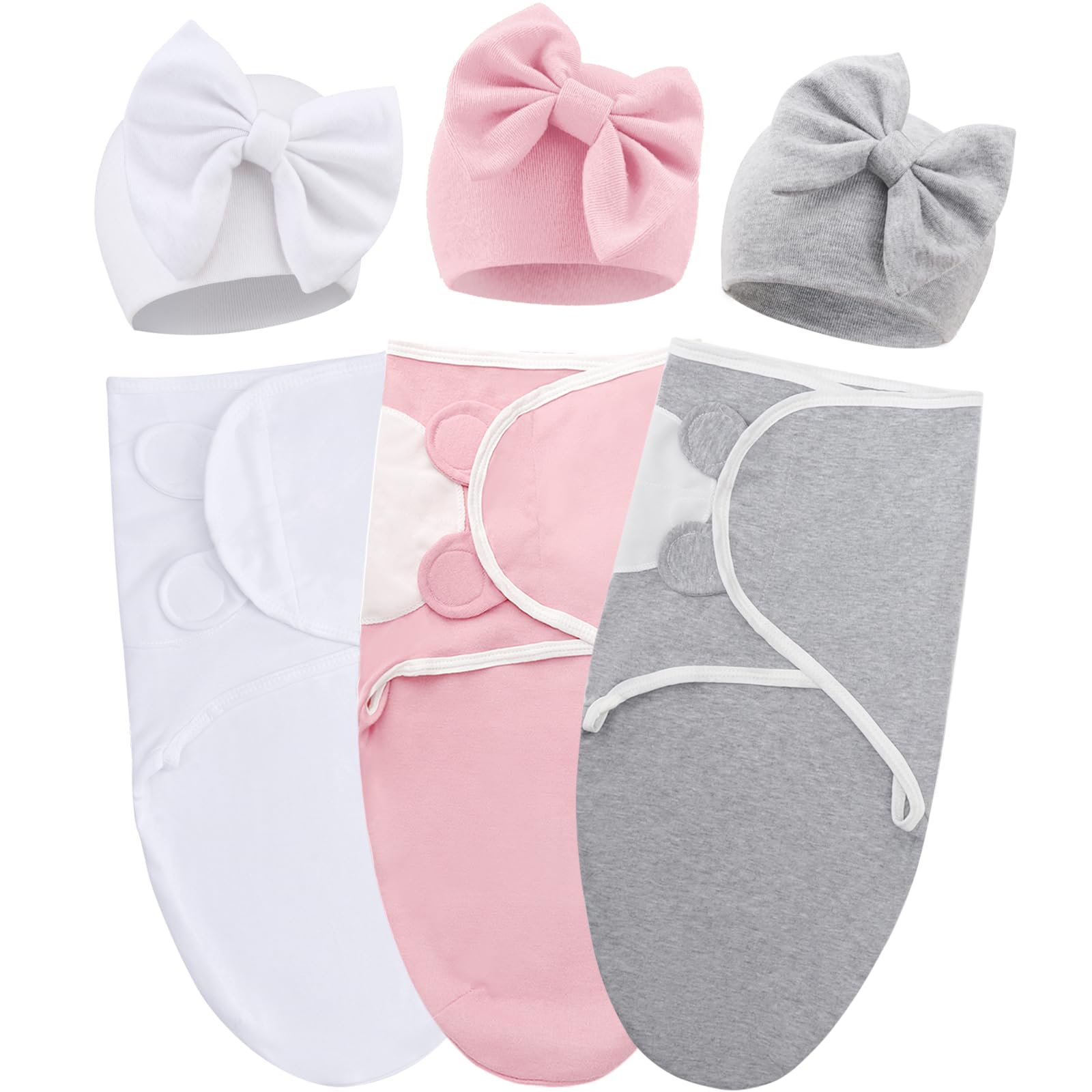 AQOKKA Baby Swaddle Sleep Sacks with Big Bow Hats Cotton Adjustable Swaddle Blankets Wrap Nursery Swaddles for Newborns Boy Girl Infant 0-3 Months
