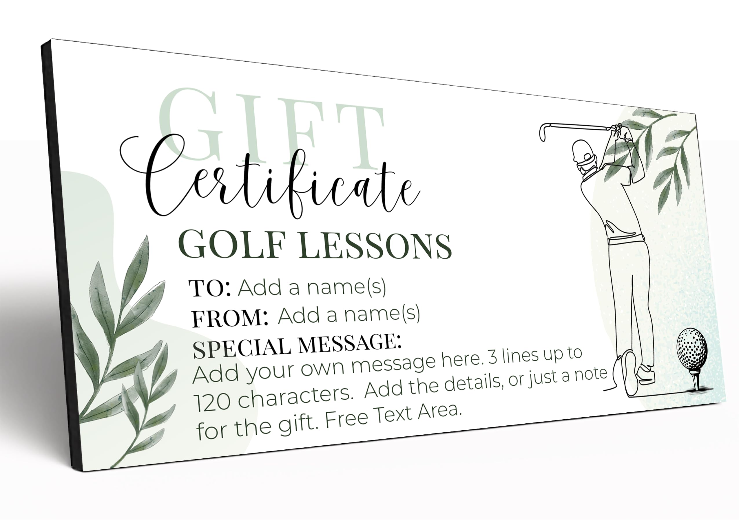 The Plum Penguin Customisable Gift Certificate 6mm MDF Personalised Gift Voucher Experience Event Gift Elegant Botanical Design (Golf Lessons)