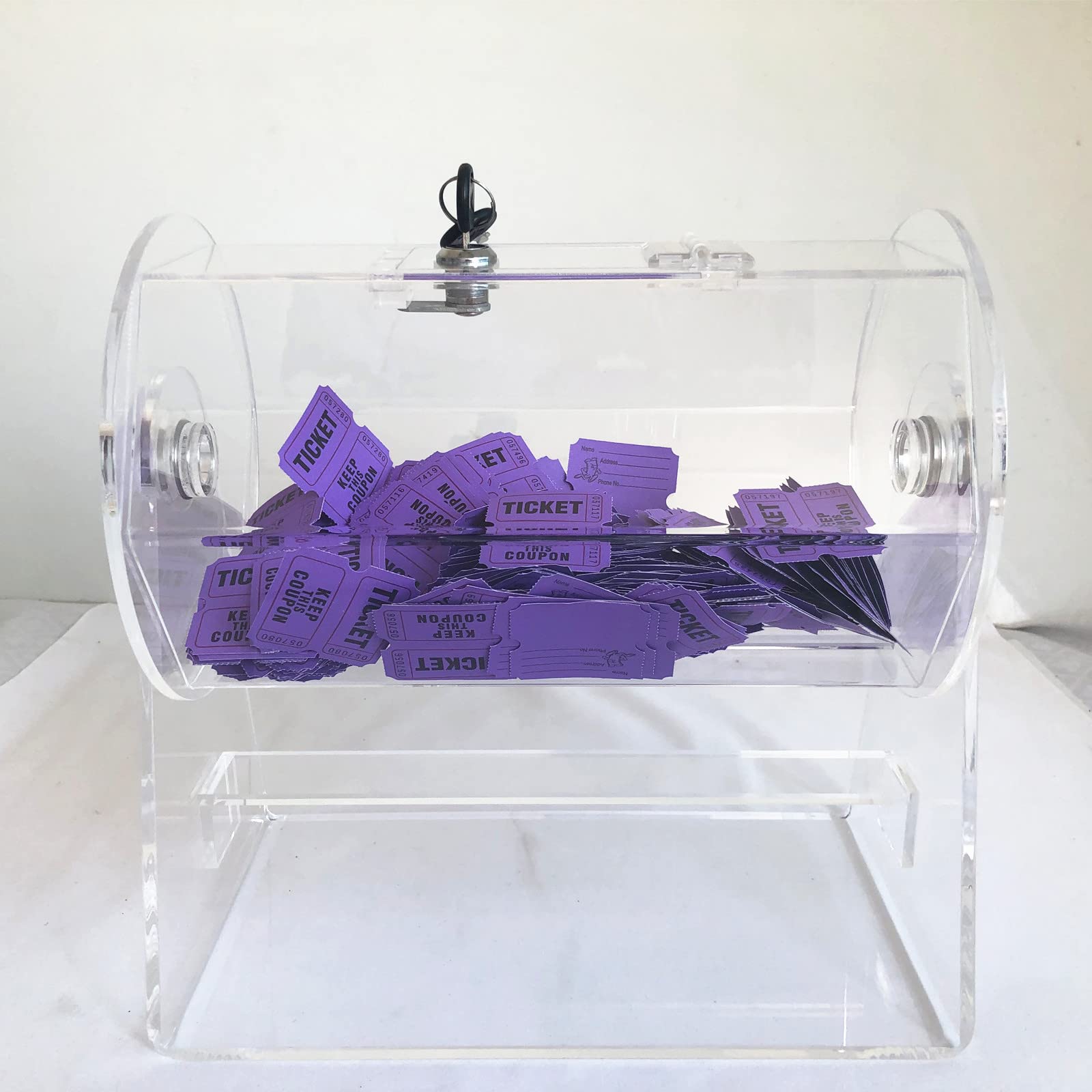 Yuanhe Deluxe Acrylic Raffle Ticket Drum,Spinning Drum,Hand Crank Wheel Spinner Lottery Machine, (Small, Medium Size) (Small-Holds 2000 Tickets)