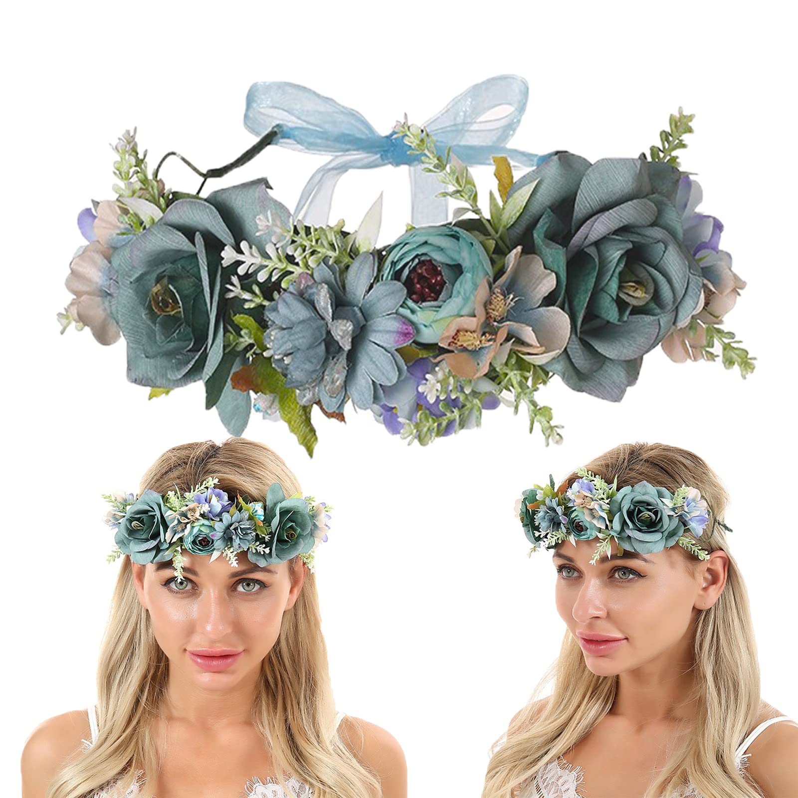 Diadema de Flores,Guirnalda Floral Diademas,Corona de Flores de Rosa Ajustable,con Cinta Ajustable,para Niñas para Boda FestivaTurismo
