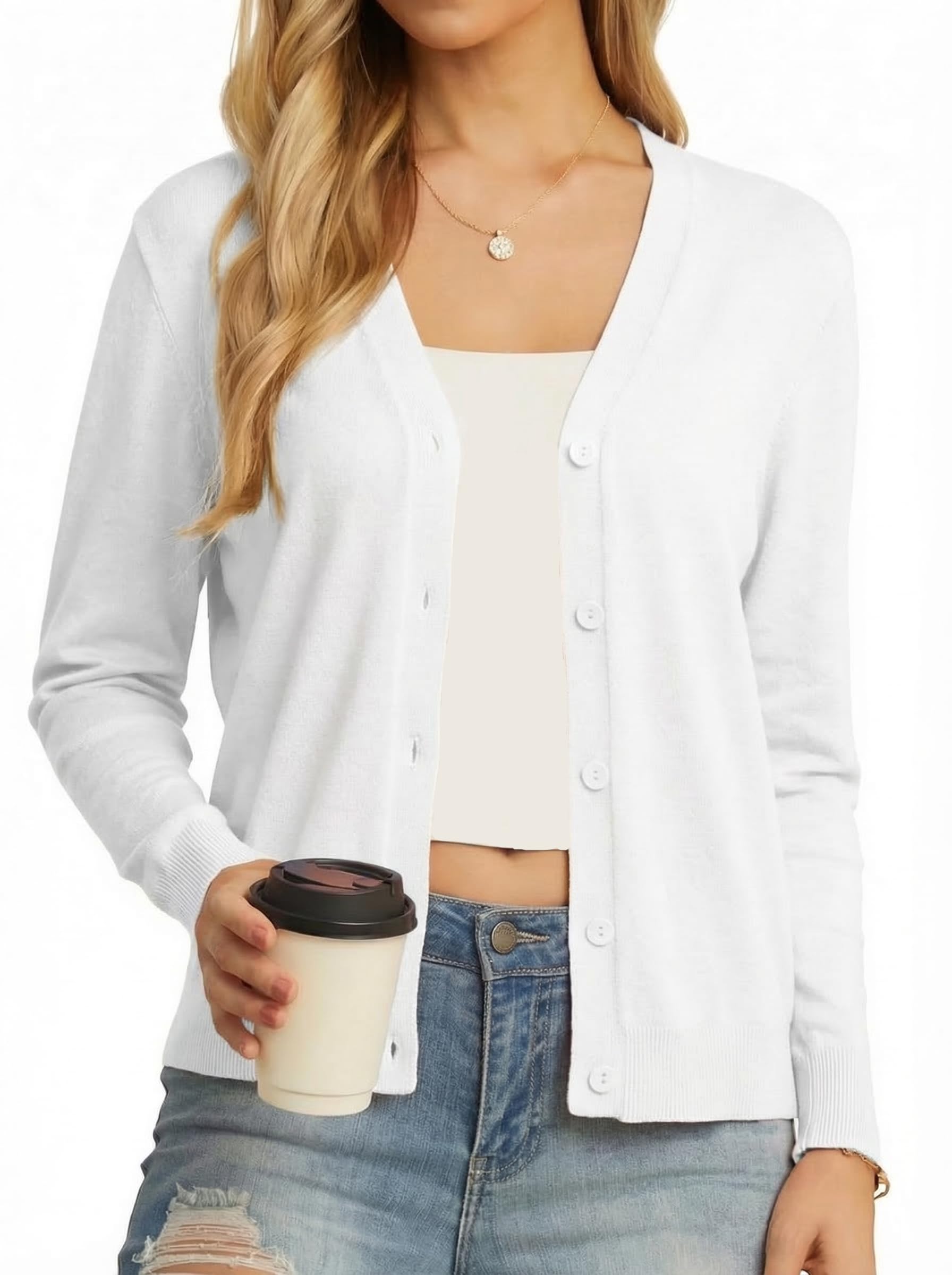 GRECERELLE Womens Lightweight Open Front Cardigan Long Sleeve V Neck Button Down Casual Knit Sweater