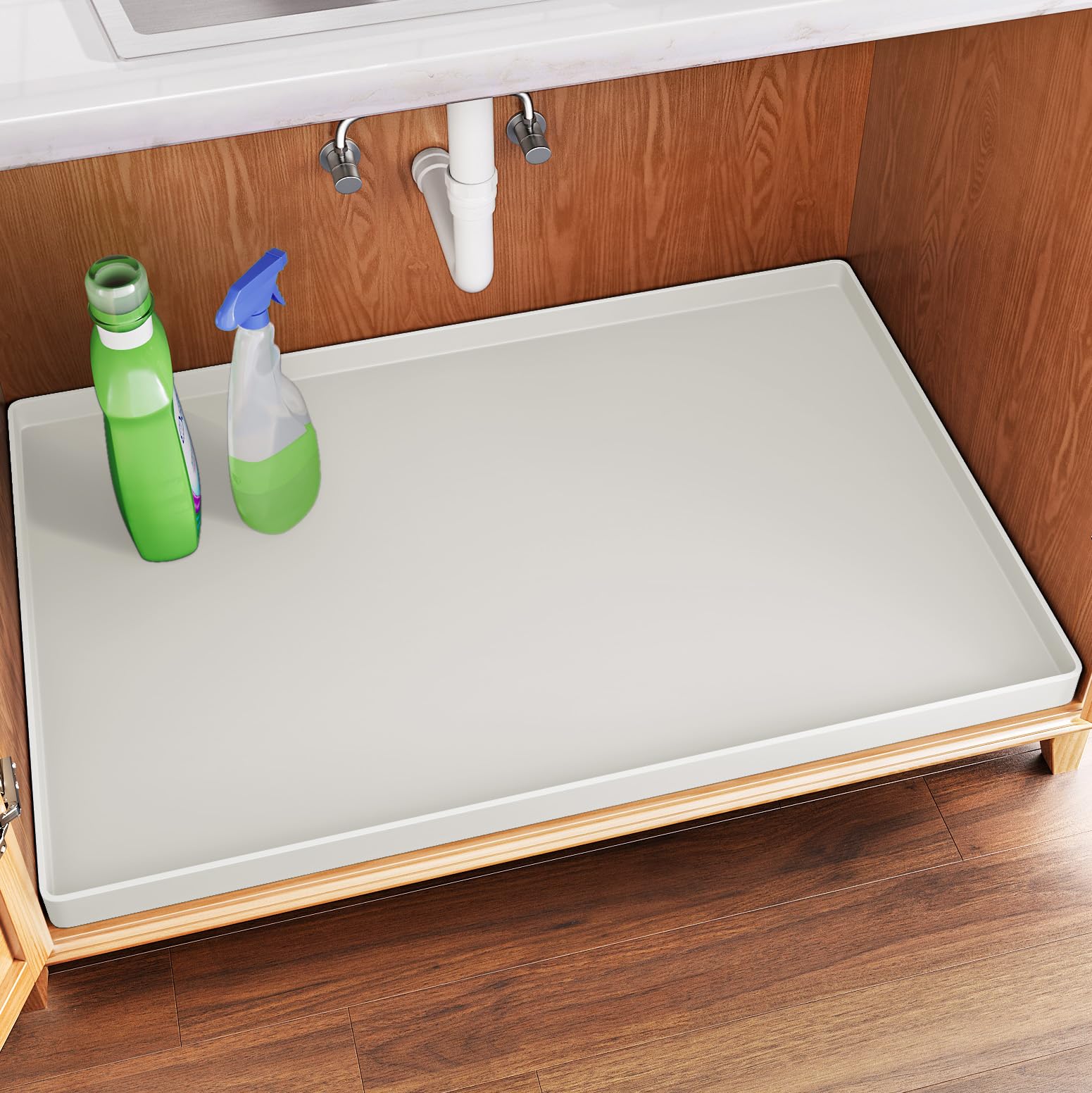 FLATO Waterproof Under Sink Mat 25" x 22" Shelf Liner for Kitchen and Bathroom, Cabinet Protector, Organizers and Storage, Flexible Silicone Drip Tray