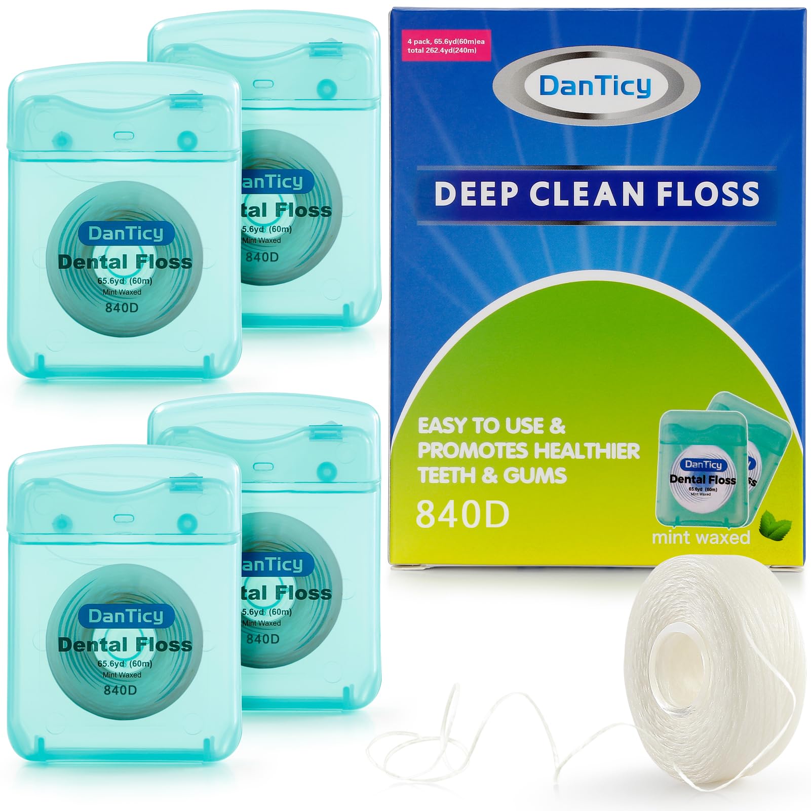 Dental Floss Deep Clean Waxed 840D Floss Extra Wide Cleaning and Slides Smoothly Easily is Perfect for Individuals