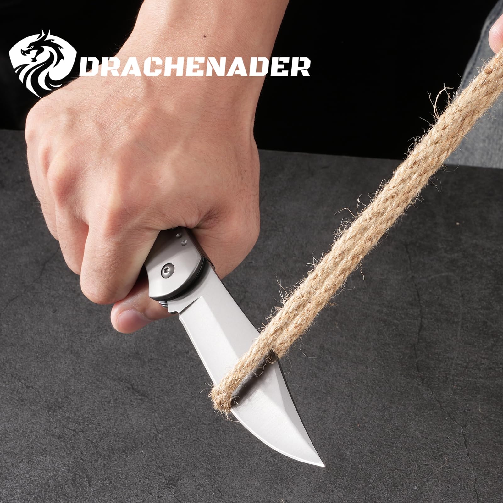 DRACHENADER Zweihand Klappmesser A-11, Zweihandmesser 42a Konform, Zweihandmesser aus 420C-Stahl, EDC Taschenmesser mit Clip und Nylon-Tasche, Holz und Aluminiumgriff
