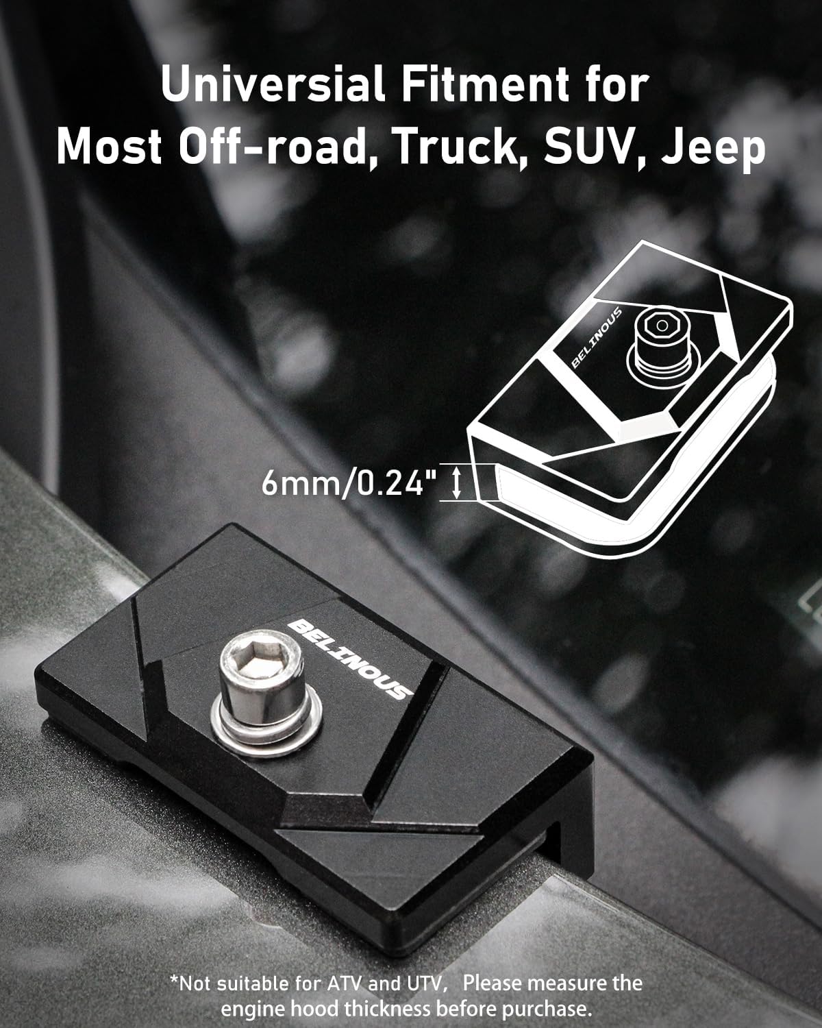 Belinous Hood Light Mounting Bracket, 2PCS Ditch Light Brackets for Led Light Bar Work Light Pillar Pod, Hood Hinge Light Bracket for Truck SUV Cars, Aluminum Alloy Clamp Mount No Drilling (Black)