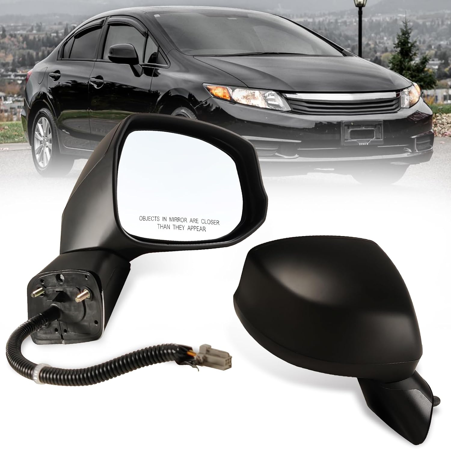 Right Passenger side Mirror Fits 2012-2015 Honda Civic with Power Glass 丨Non-heated Without Turn Signal Light Replaces 76202TR0A01 (3 Pins)