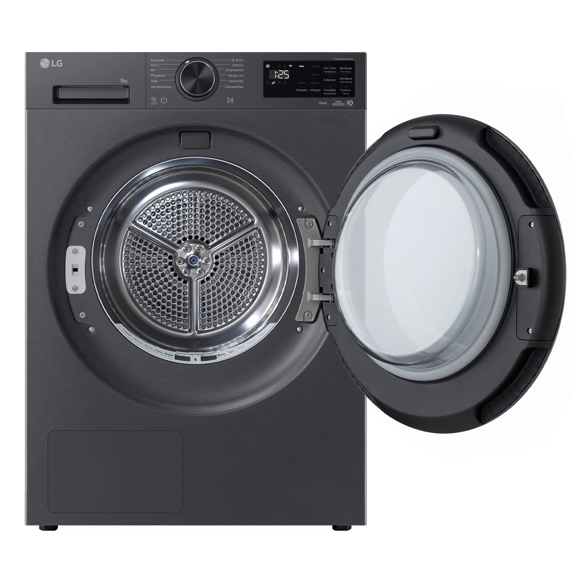 LG RT90X7B Trockner (B, 9 kg) mit Wärmepumpentechnologie (LED-Display, selbstreinigender Kondensator, Trockensensor) Matte Black