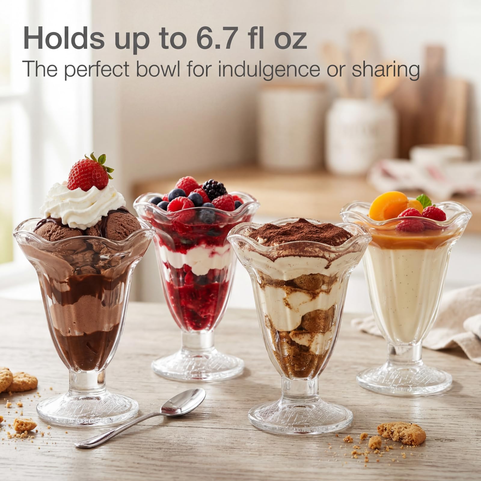 ZENFUN Set di 6 tazze in vetro per tulipani, 189,9 g, con piedini trasparenti per gelato, ciotole da dessert, per sorbetti, frutta, insalata, snack e cocktail