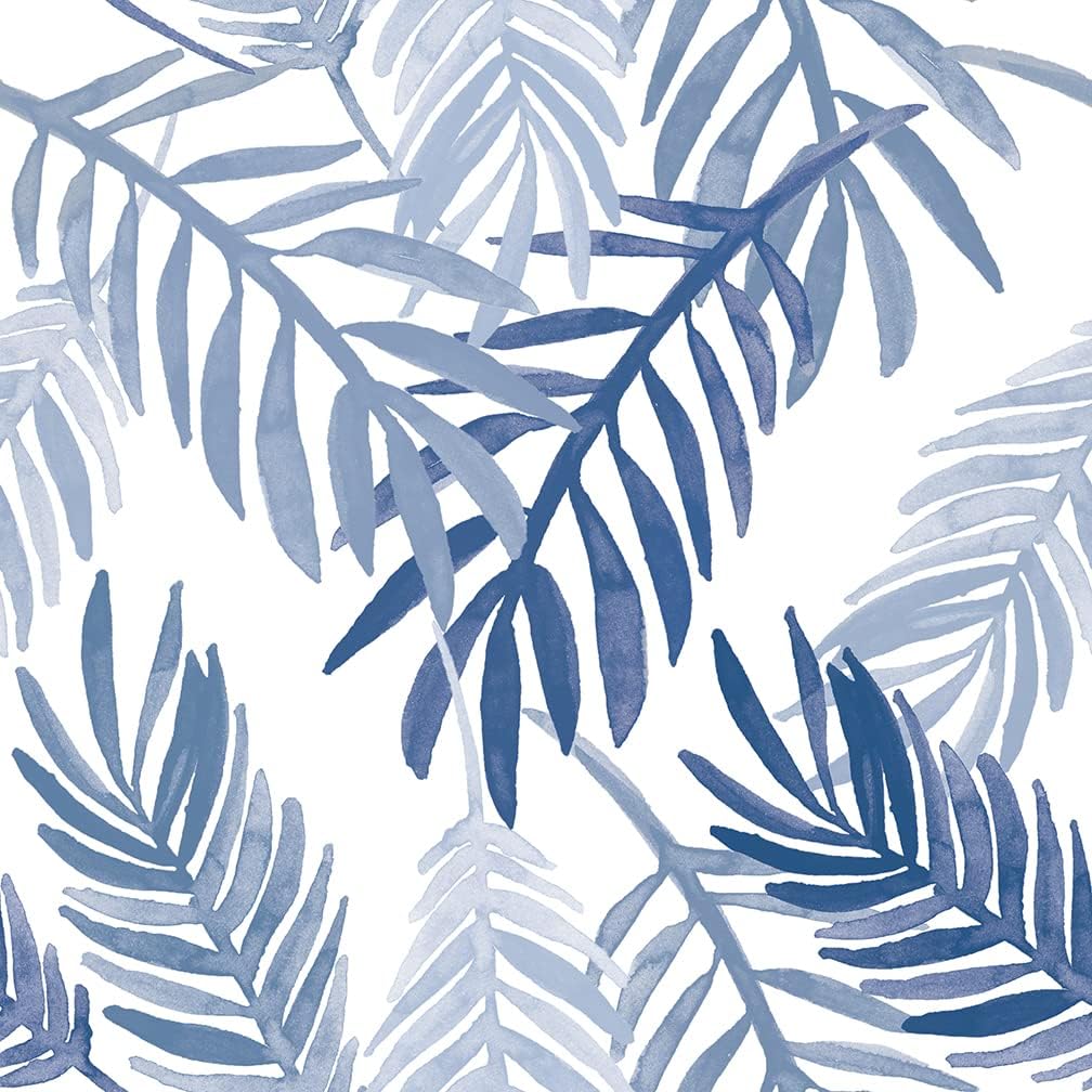 Flipside Blue Palm Leaves Peel and Stick Removable Wallpaper - Each Roll is 18 ft. Long x 18 in. Wide - Safe for Walls - Easy to Apply & Easy to Remove