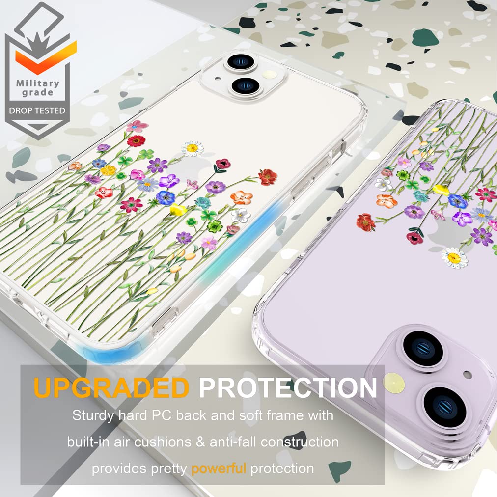 Funda para iPhone 14 Plus, ramo transparente y elegante | Lindas fundas transparentes para teléfono para mujeres con diseño, niñas con parachoques protector resistente