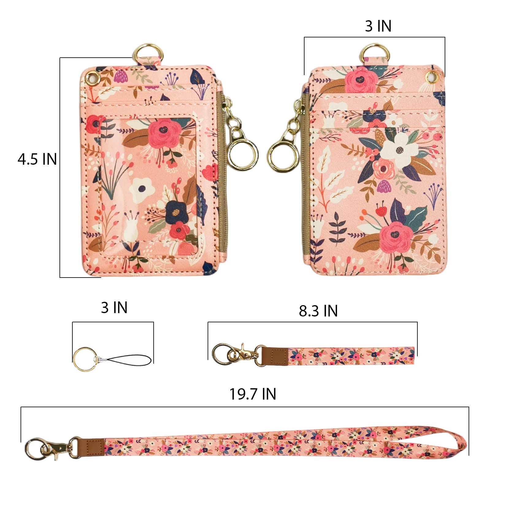 bolimoss Multifunctional Badge Holder with Lanyard and Wallet, Women's Lanyard Wallet, ID Badges Holder (Pink Floral) - Image 2