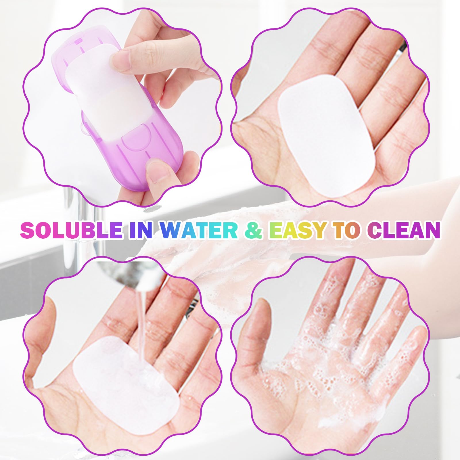 300 sztuk arkuszy mydlanych, 15 pudełek arkuszy papieru mydlanego, do użytku w podróży, jednorazowe mydło, mini mydło, w pudełku z tworzywa sztucznego w 5 kolorach, idealne na kemping i w