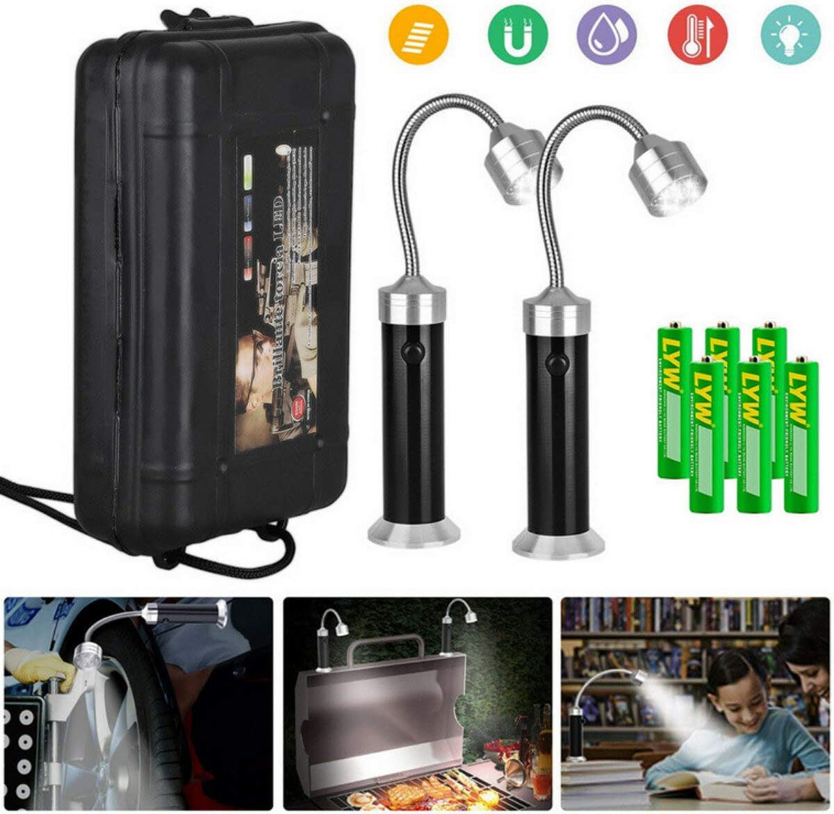 2PCS 9LEDS BBQ Grill Lights LED Lamp Magnetic Base Outdoor Home Barbecue Camping Night Light