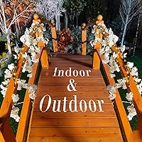 Vista 6 de Fudios - Guirnalda iluminada de flores de cerezo blancas con temporizador, 96 luces LED de hadas, 6 pies, guirnalda de vid artificial con luces