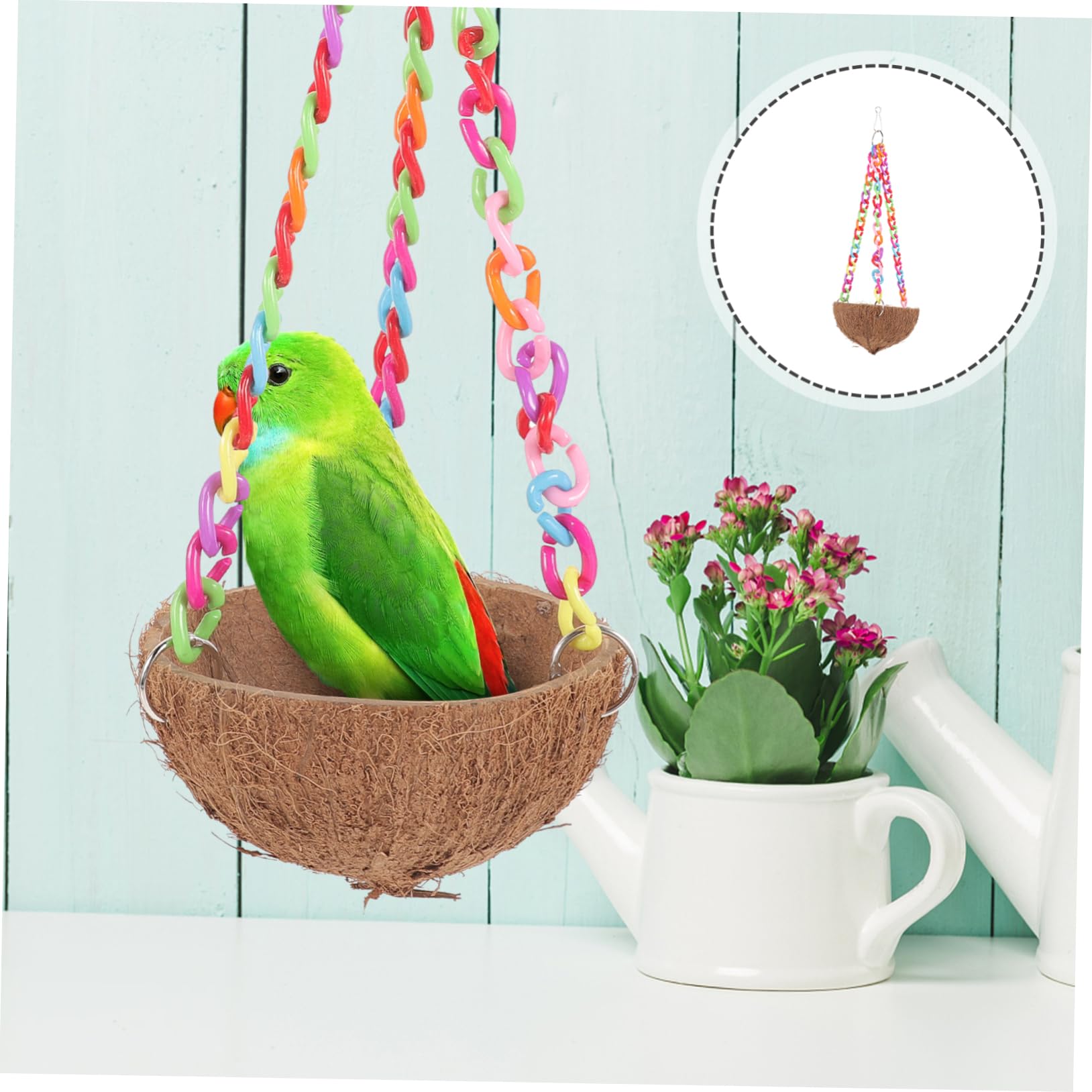 Beavorty Coconut Shell Nest Decor Toy Bird Cage Chain Coconuts Shell Bird House Resting Nest Bird Nest Breeding Birdcage Bird Breeding Place Nest for Pet Breeding Bird House The Swing Birds