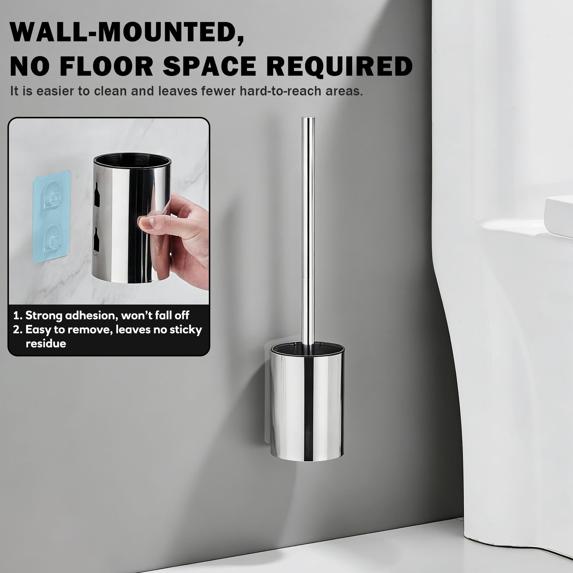 ASKLUND Escobillas de Baño Escobillero WC de Acero Inoxidable con 2 Cabezales,Montaje en Pared/en Suelo, Plata — view 6