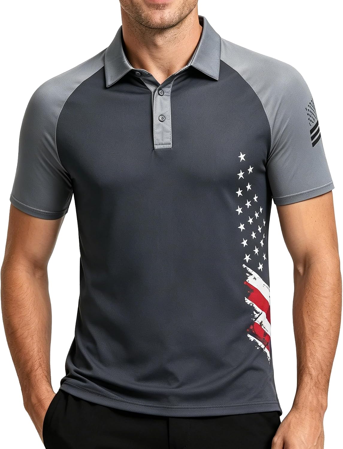 redgino Men's Patriotic Polo Shirts Stretch 1776 Independence Day USA Short Sleeve American Flag Graphic Golf Shirt