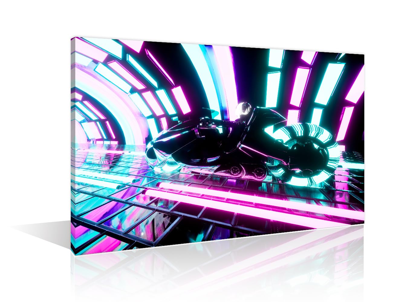 Cyberpunk Glowing Neon Tunnel Artwork Wall Art 1 Panels Cyber Girl Rides a Motorcycle Pictures Wall Decor for Bedroom Posters and Prints Framed Ready to Hang (12" Wx18 H) โ image 1