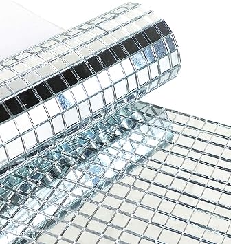 UPREDO 6 Pieces Adhesive Craft Mirrors Mosaic Tiles Mini Silver Square Glass Sticker,10mm by 10mm,900pcs