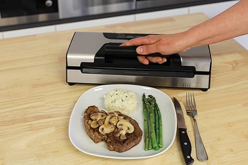 Miniatura 3 de Nesco FreshLock Pro VS-15 Sellador al vacío de acero inoxidable, sellado húmedo y seco, almacenamiento de rollo, 120 vatios, con bolsas y rollos,