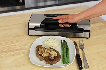 Nesco FreshLock Pro VS-15 Stainless Steel Vacuum Sealer, moist and dry seal, roll storage, 120 watts, with bags and rolls, simple and easy to use