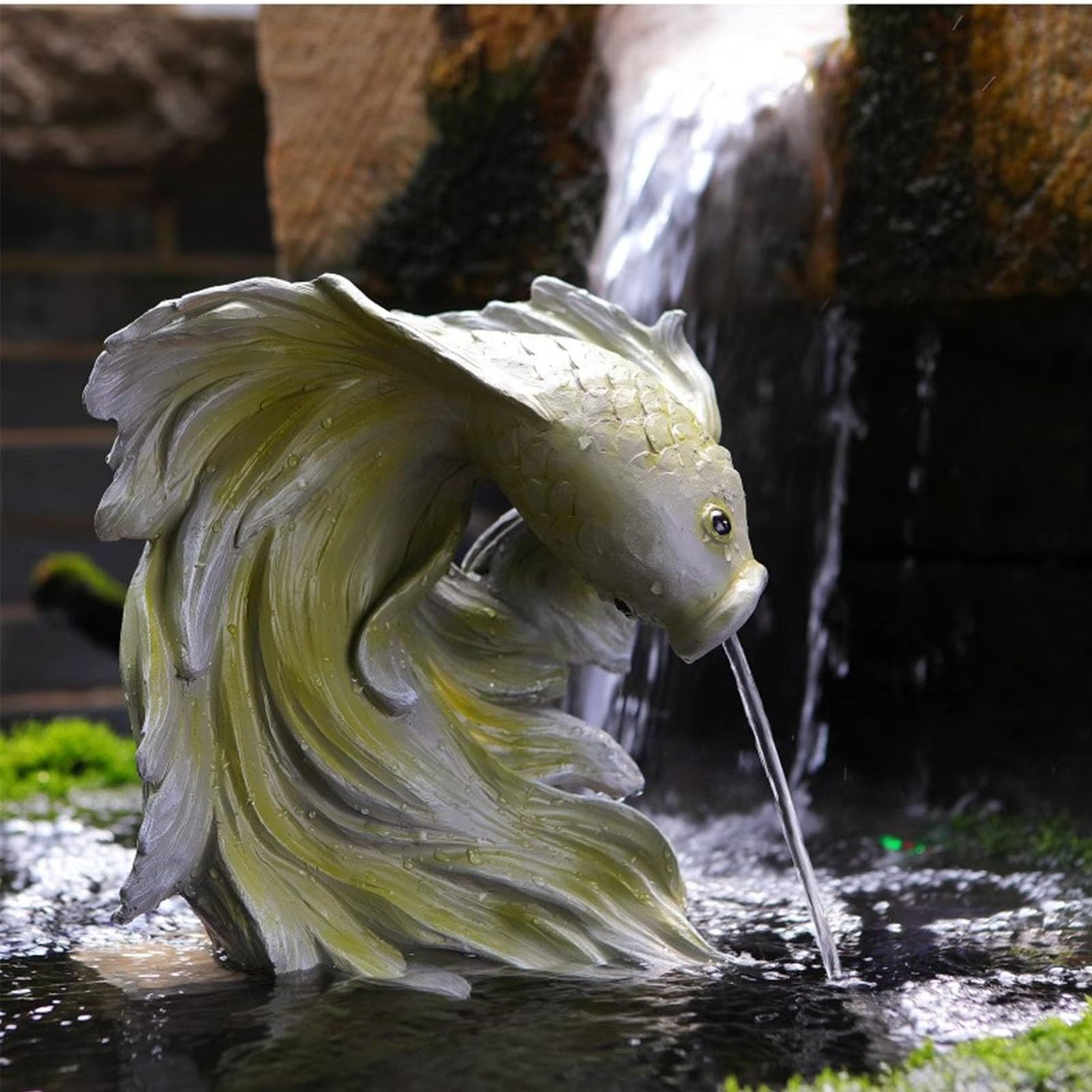 Guqasdv Green Pond Spitters For Small Ponds,Animal Pond Fountains,Animal Pond Spitters,Outdoor Water Feature Statue, Fish Tank Automatic Circulation Water Landscaping(Green)