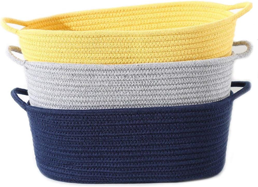 3Pack,Cotton Rope Basket,Woven Storage Basket,Toy Baskets,Baby Nursery toys, S 15.4 x 9.4 inches (39 x 24 cm)