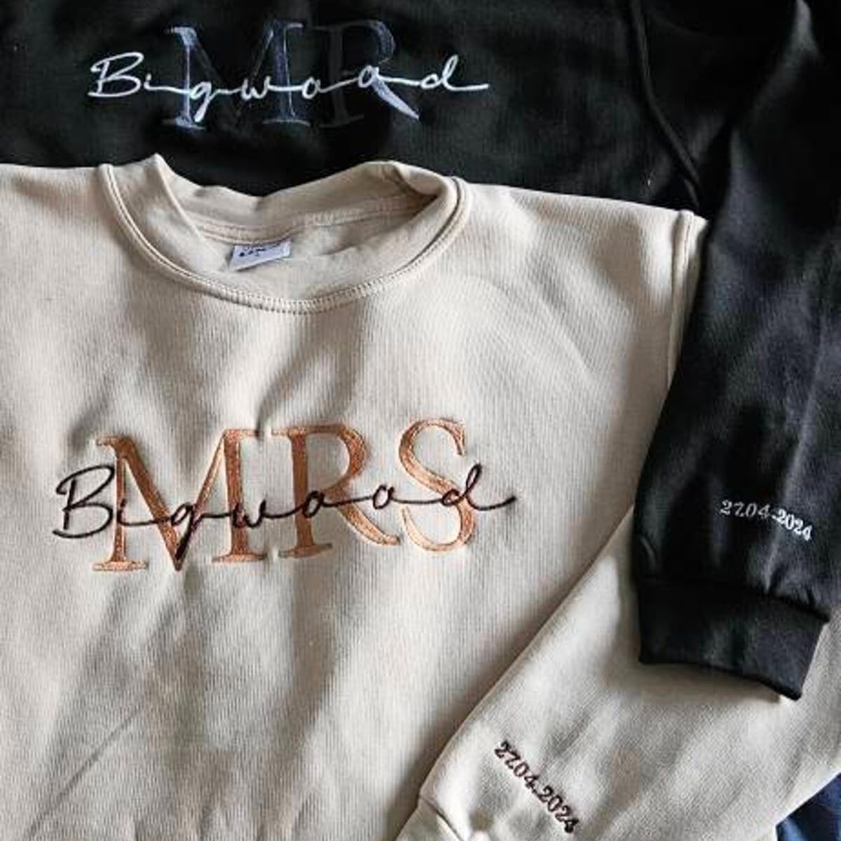 COUPLEHOODIES Custom Embroidered Mr and Mrs Sweatshirts – Matching Gift With Name Wedding Date for Anniversary Valentines Day - Image 5
