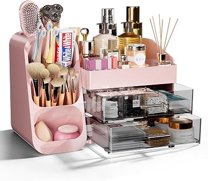 MSHOMLEY Makeup Organizer for Vanity Bathroom Countertop, Pink