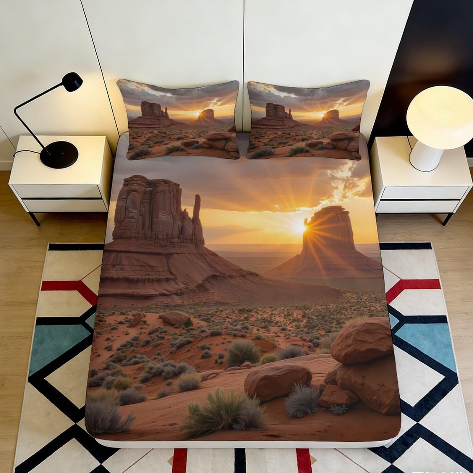 Pnayamiorkfel Style-7 3D Printed Monument Valley Sunset Fitted Sheet Microfiber Soft Breathable Desert Landscape Mattress Cover Bedroom Decor 90X200x25cm