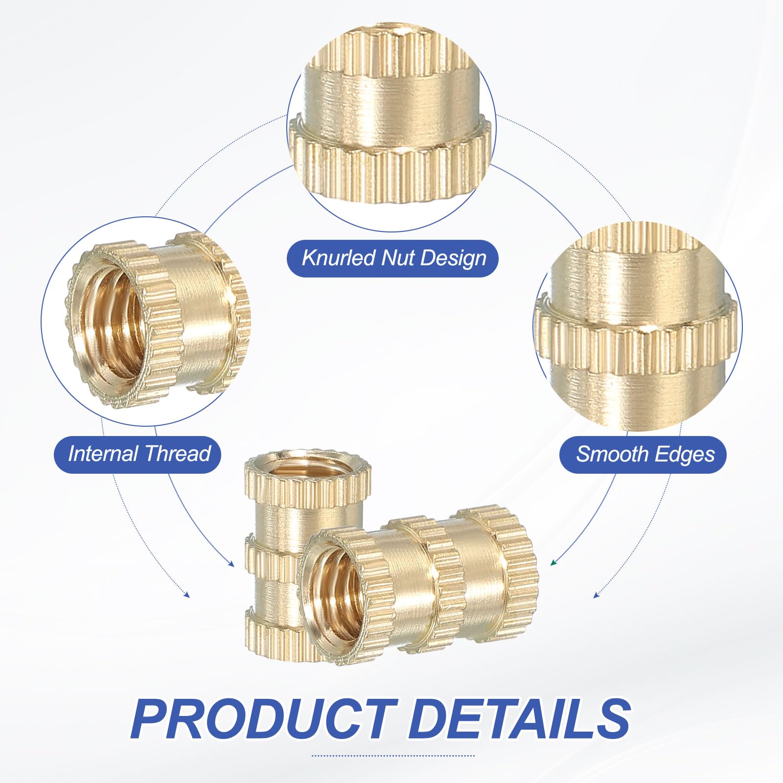 PATIKIL M6 Threaded Inserts, 20 Pcs Female Metric Brass Knurled Nuts Heat Set Insert for Plastic 3D Printing Components (M6x12x8mm) - Image 3