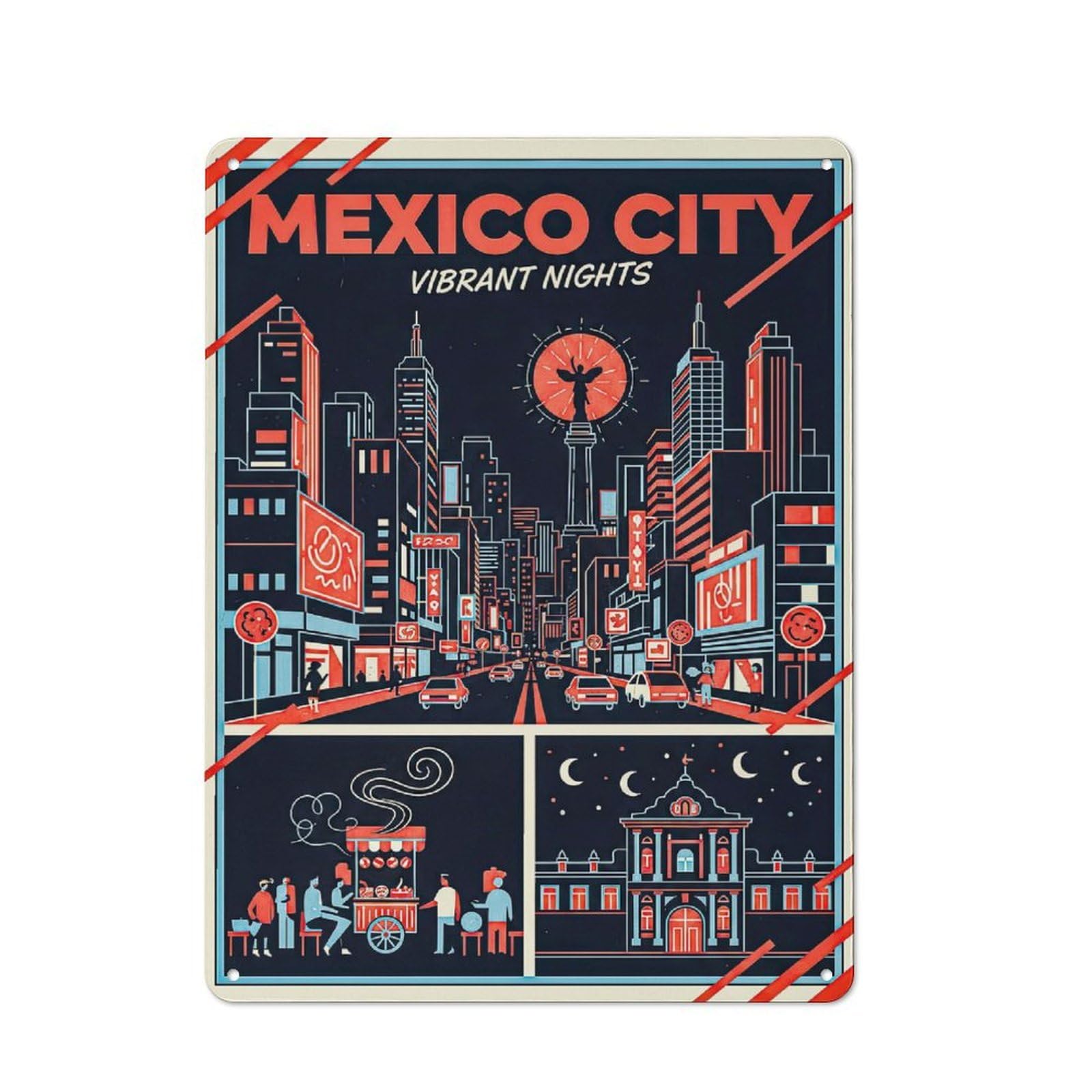 Junmoney Style-9 Mexico City Vibrant Nights Printed Metal Sign 40X30cm For Café Or Home Bar, For Kitchen And Home Bar Decor, For Cafés, Pubs And Restaurants