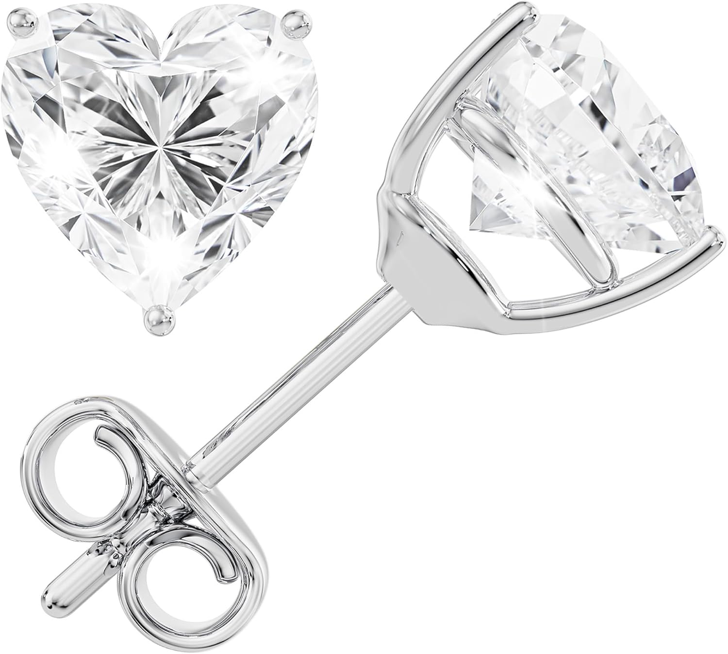 Moissanite Stud Earrings, 0.5ct-3ct D Color VVS1 Clarity Moissanite 14K White Gold Plated Sterling Silver Imitation Diamond Push Back Earrings For Women